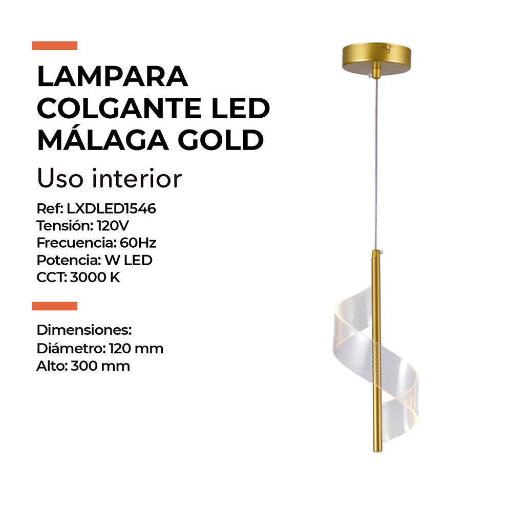 Lampara Colgante Led Málaga Gold, Dorado