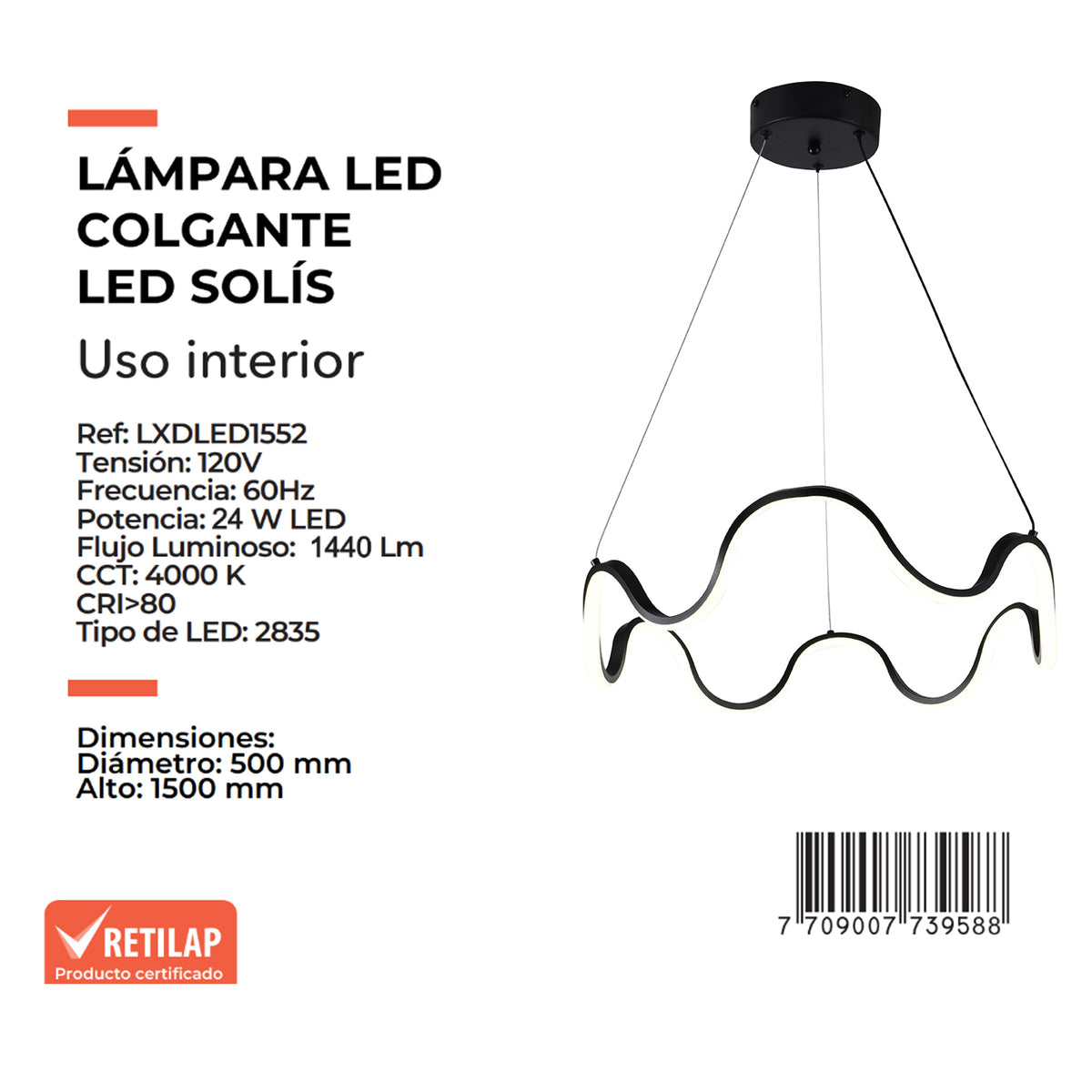 Lámpara LED Solis Colgante, Negro