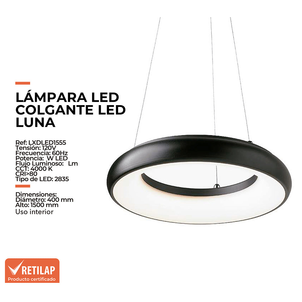 Lámpara Colgante Led Luna, Negro