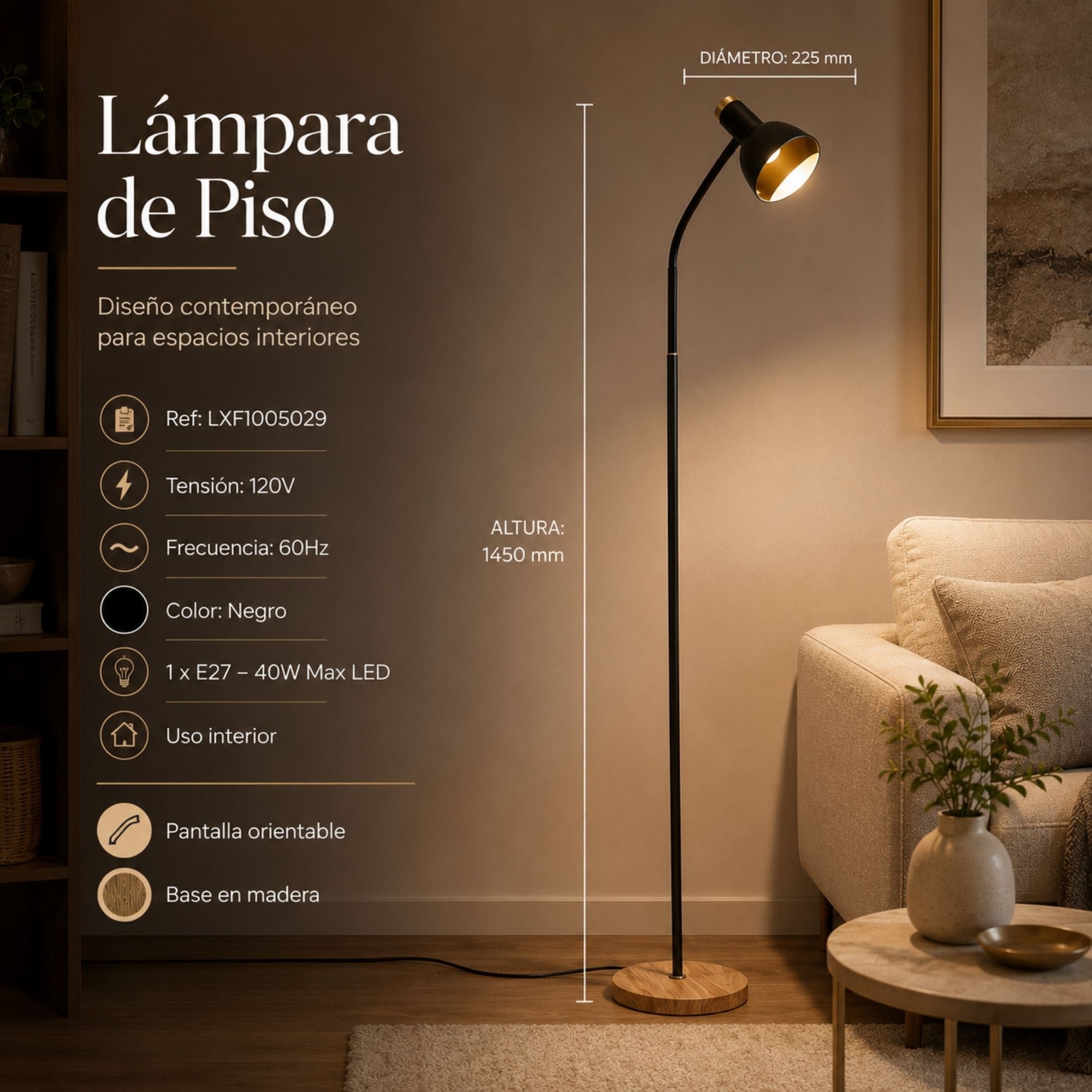 Luminaria Decorativa De Pie Ariel, Negro