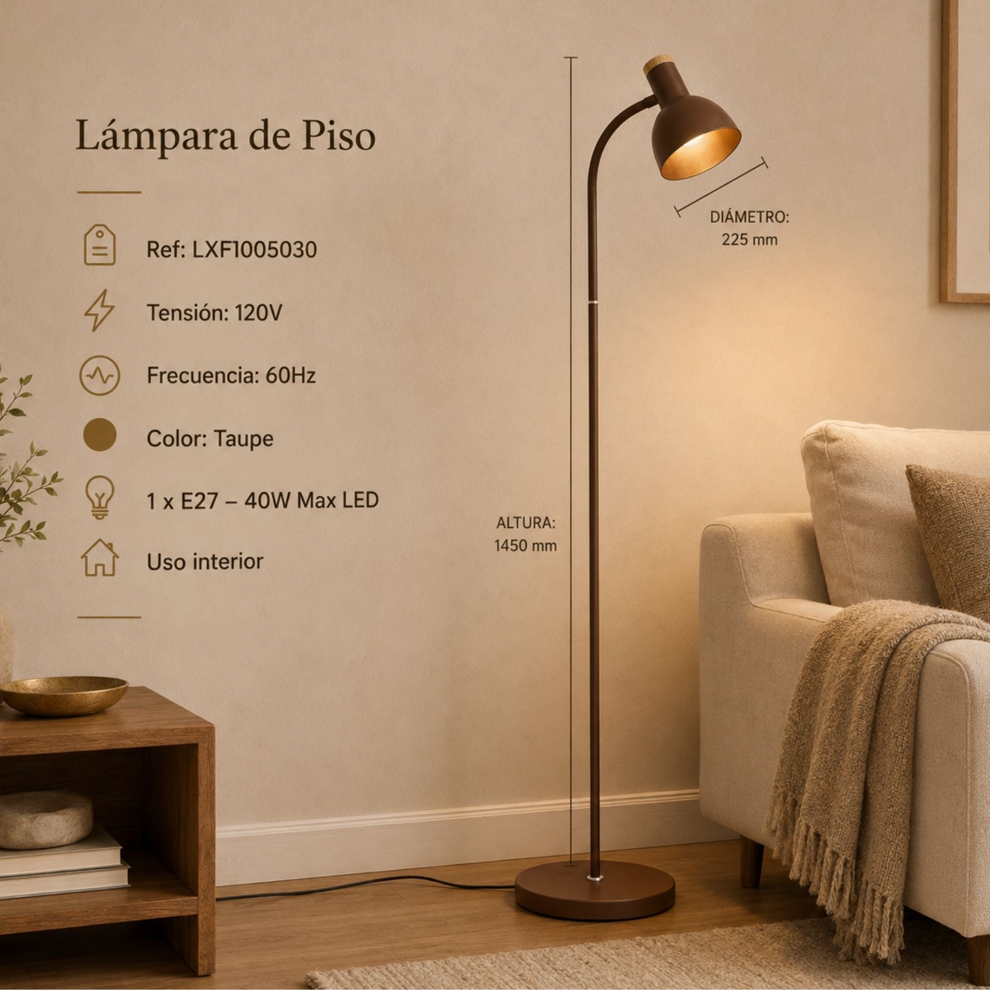 Luminaria Decorativa De Pie Ariel, Taupe