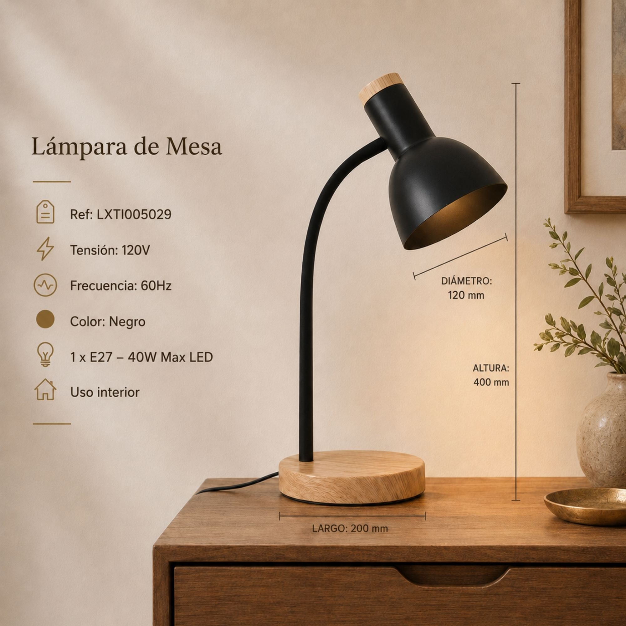 Luminaria Decorativa De Mesa Ariel, Negro