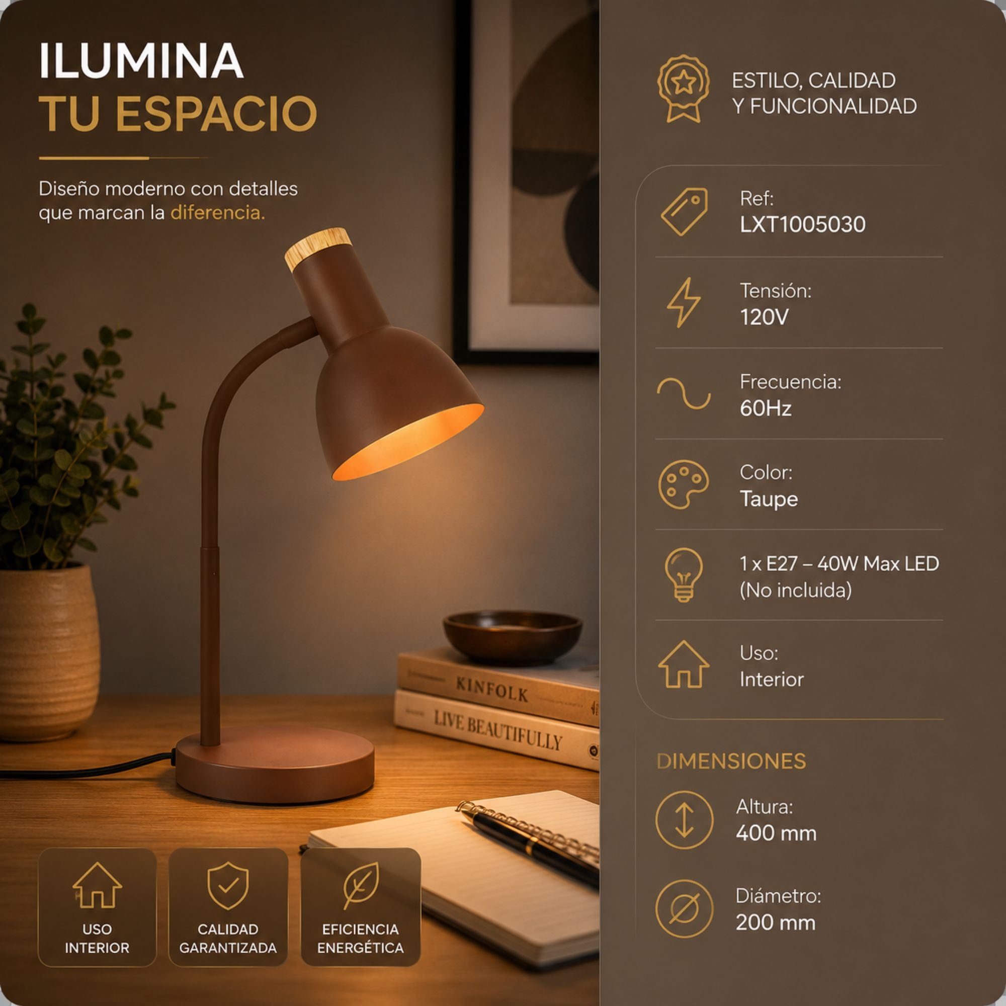 Luminaria Decorativa De Mesa Ariel, Taupe