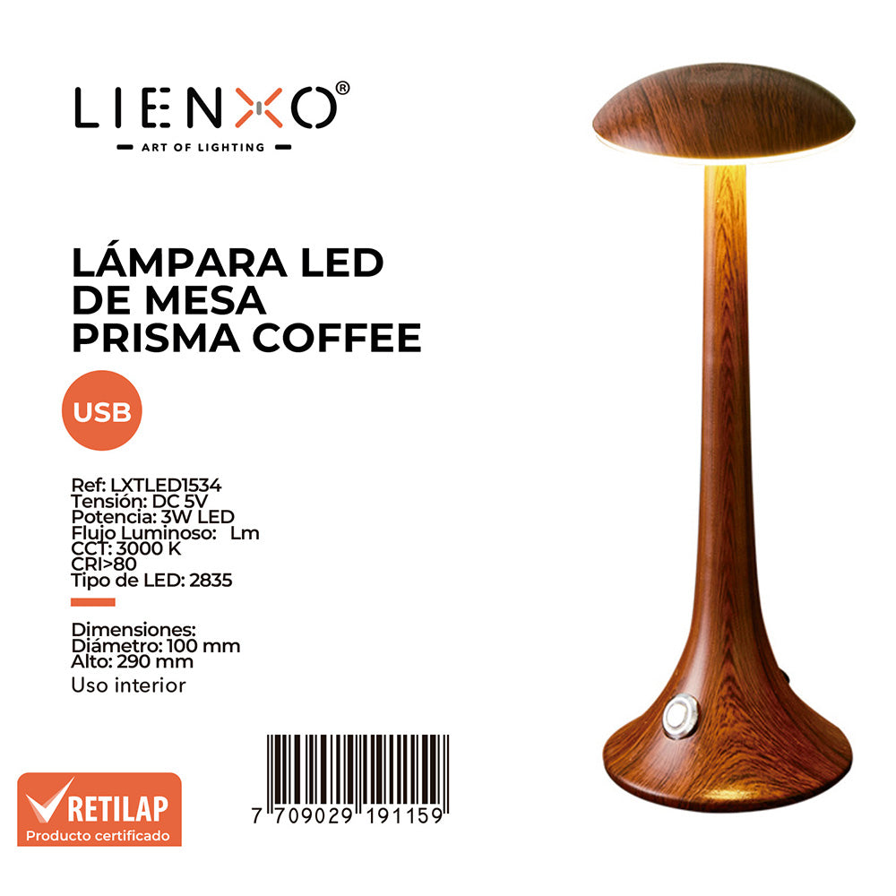 Lámpara Led De Mesa Prisma, Café
