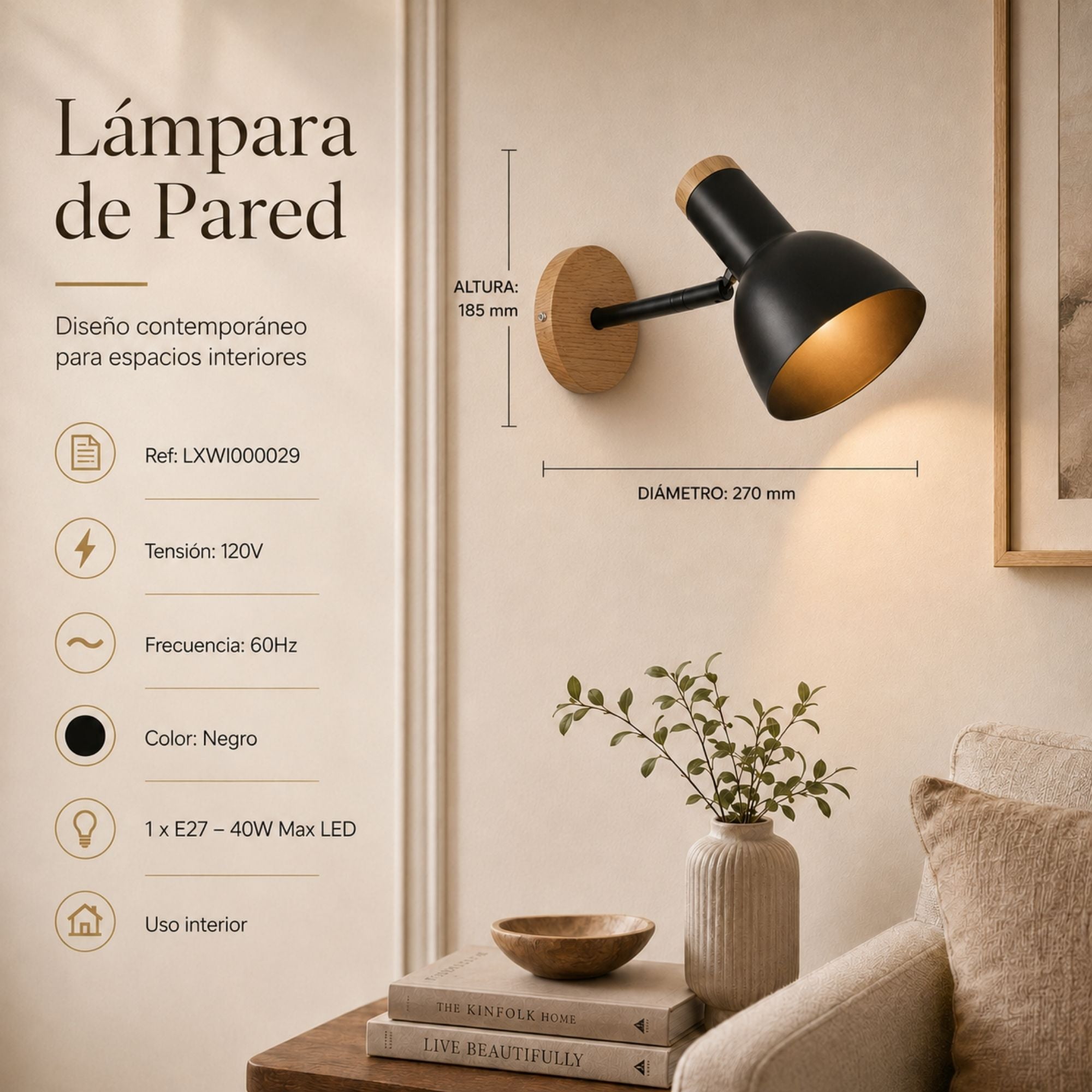Luminaria Decorativa De Pared Ariel, Negro