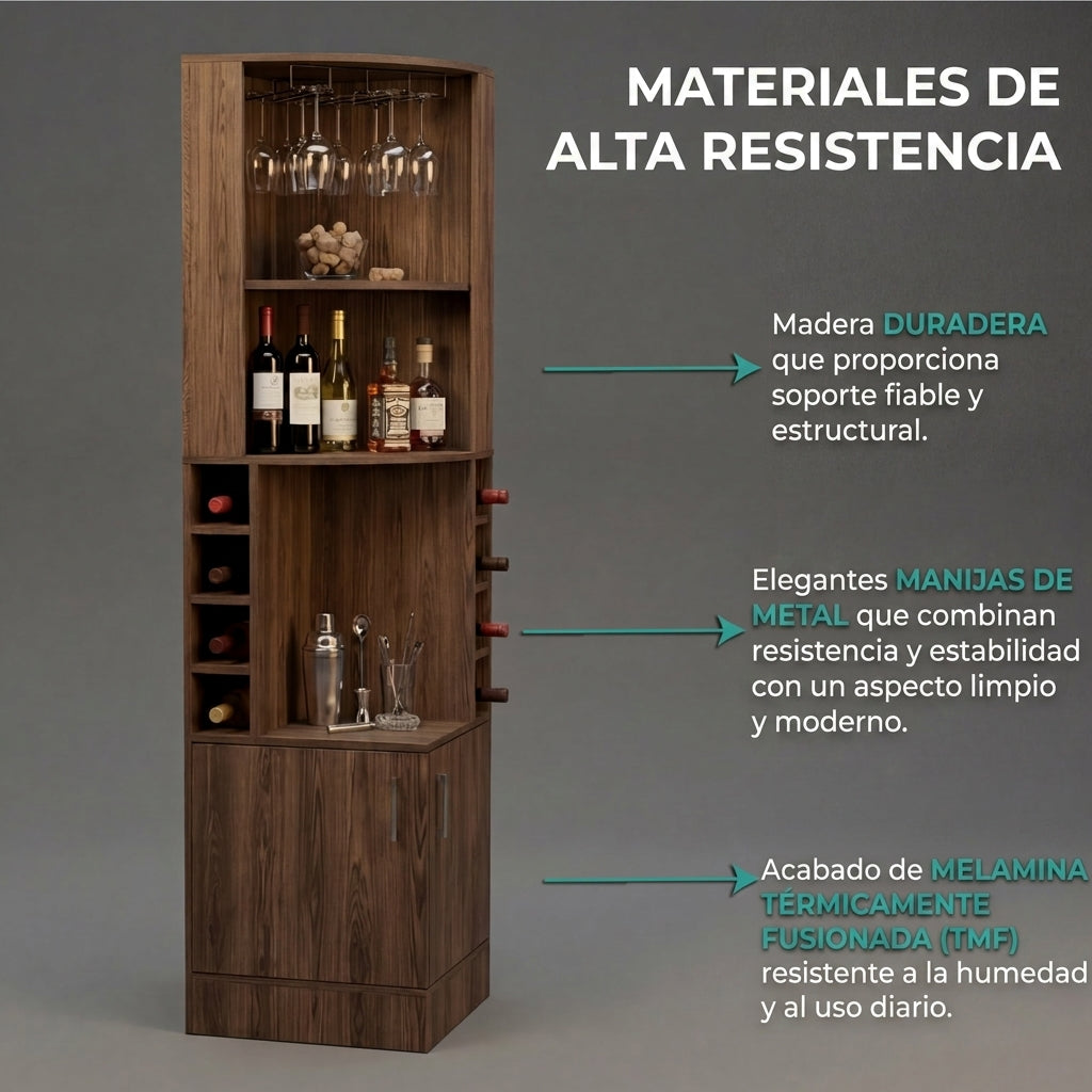 Bar Esquinero Celeste, Chocolate, con Dos Puertas y Espacio Porta Copas    ZF
