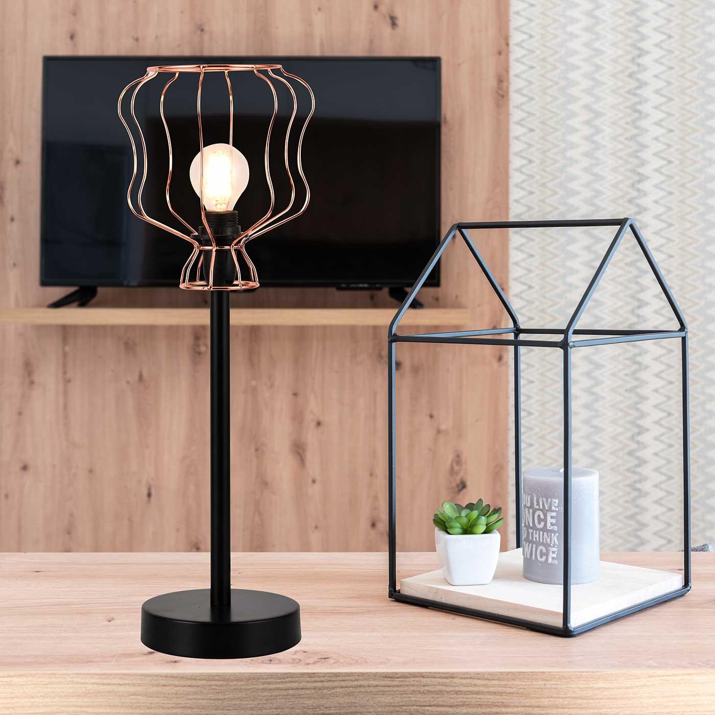 Lámpara de Mesa Lugo, Negro y Cobre - VIRTUAL MUEBLES