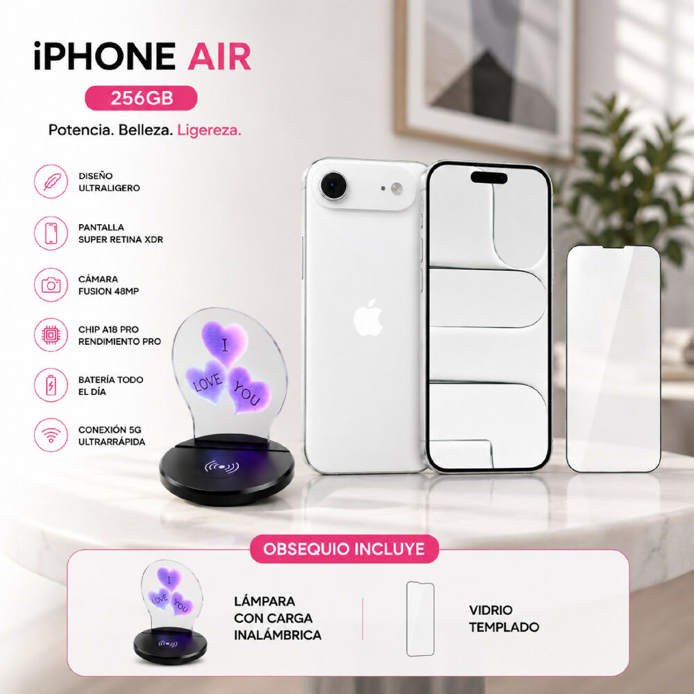 Celular Apple IPhone Air 256gb + Obsequio Lámpara Carga Inalámbrica Y Vidrio Blanco