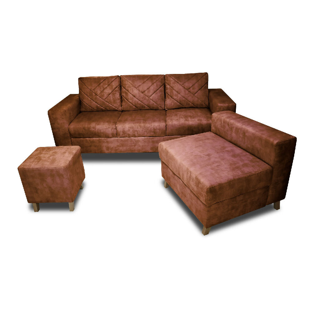 Sala Amsterdam + Silla + Puff en Tela Amiglable Con Mascotas 205X72X155 Cm Camel