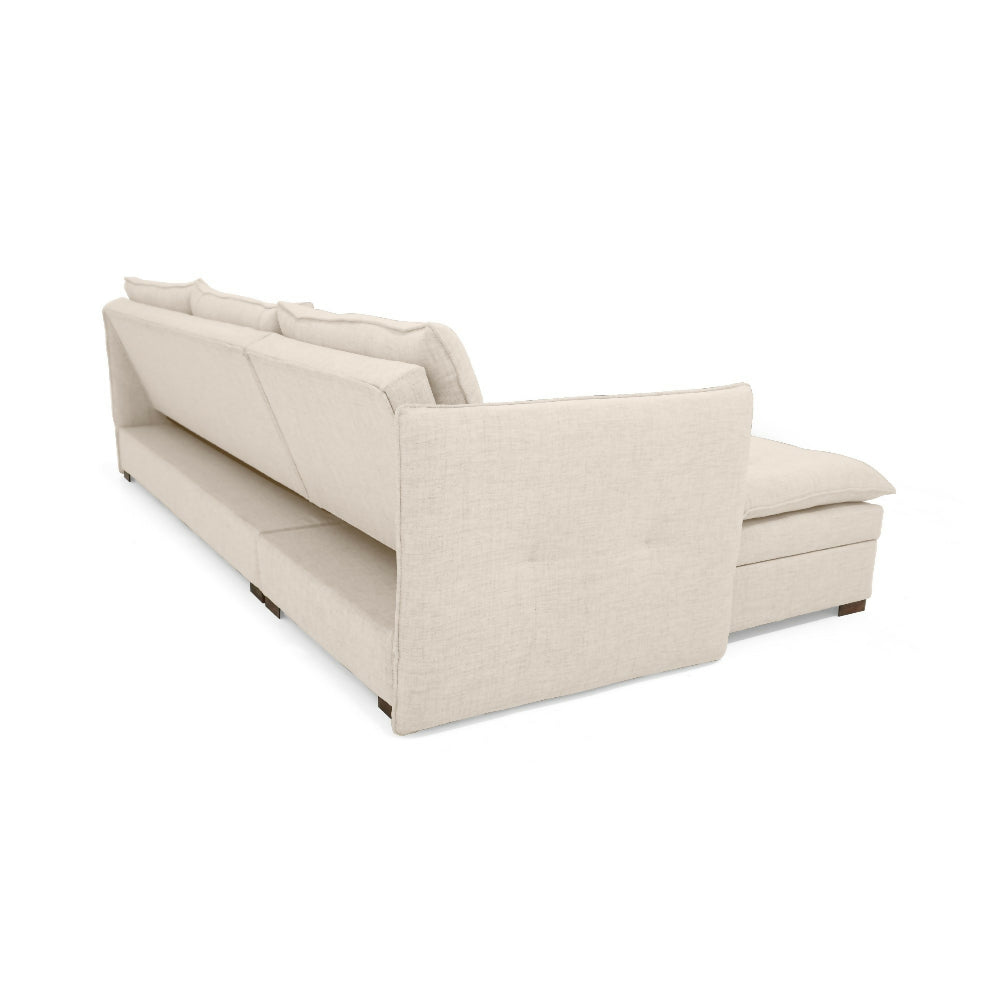 Sofa Cama en L Napoles 269x146x80 Con Baul Derecho Tapizado Trigo