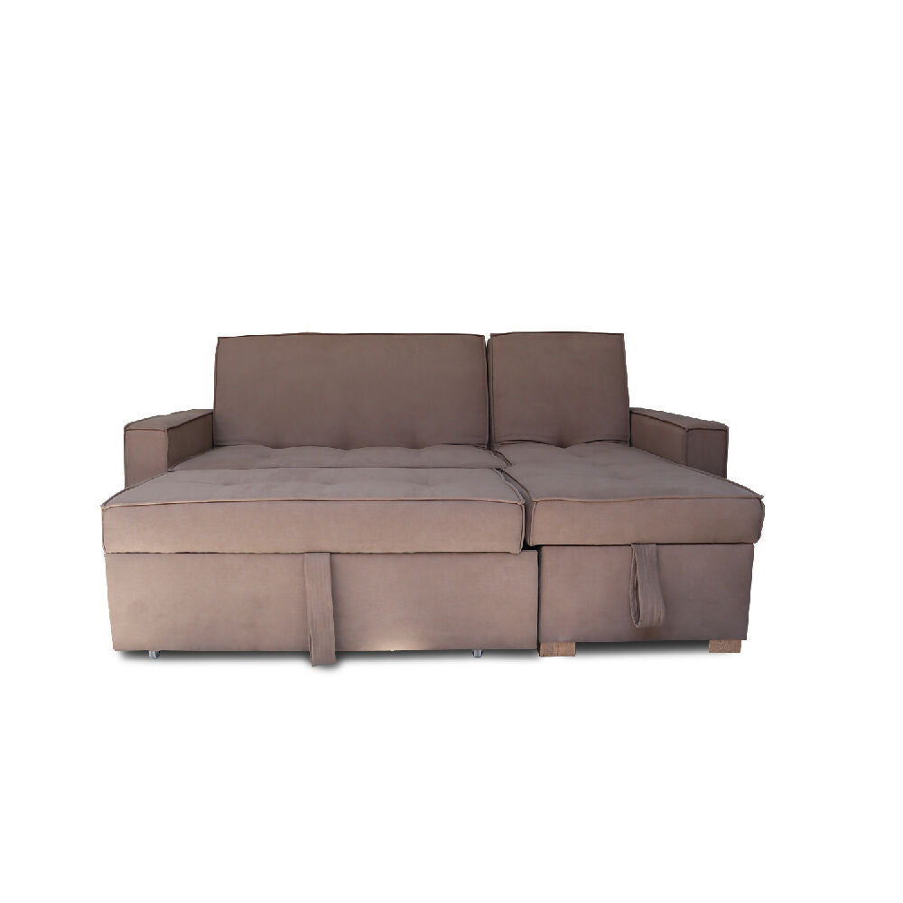 Esquinero Baúl Marsella Multifuncional Reclinable Derecho Camel + Cojines Decorativos