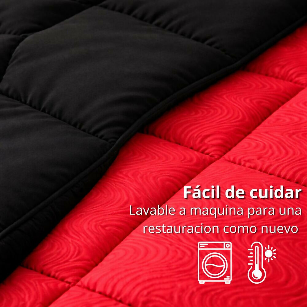Edredon cubrelecho semidoble doble faz rojo negro
