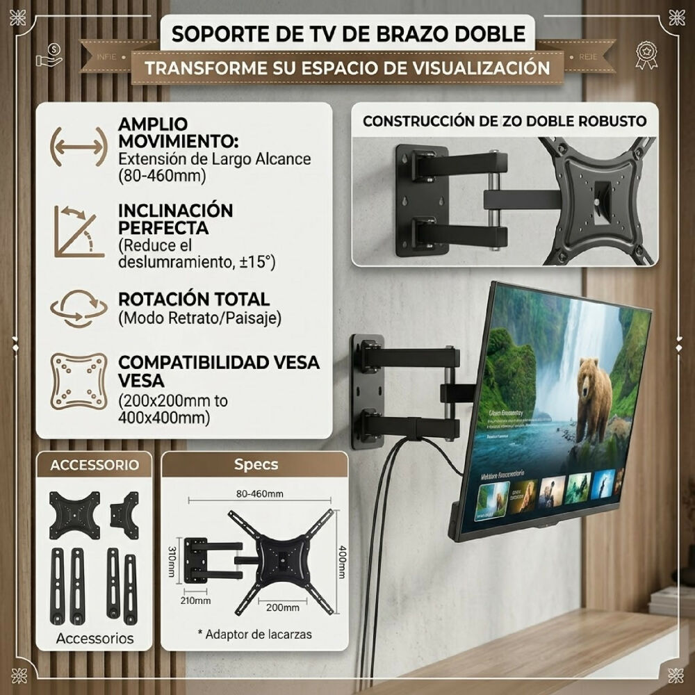 Base Soporte Metálico Articulado Para Televisor HD117B