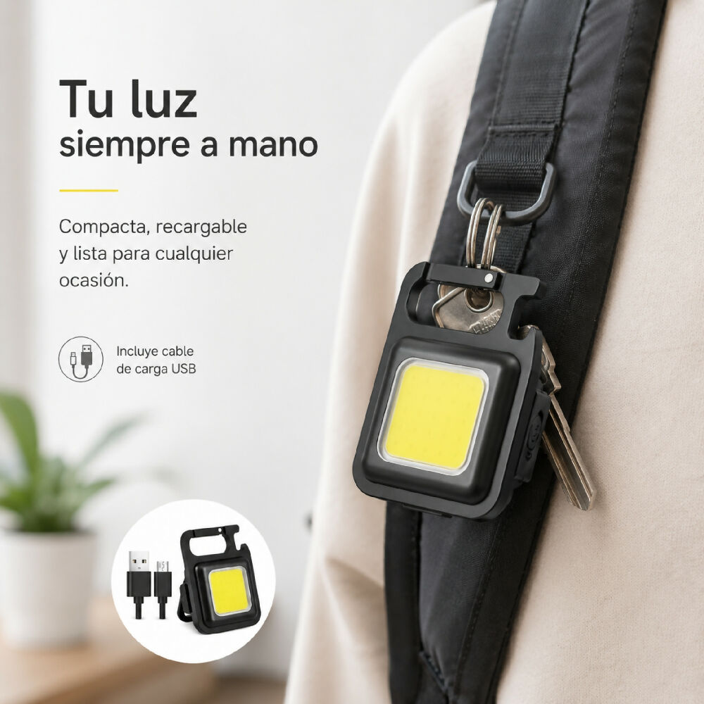 Mini Linterna LED Recargable Tipo Llavero Y Gancho Para Camping