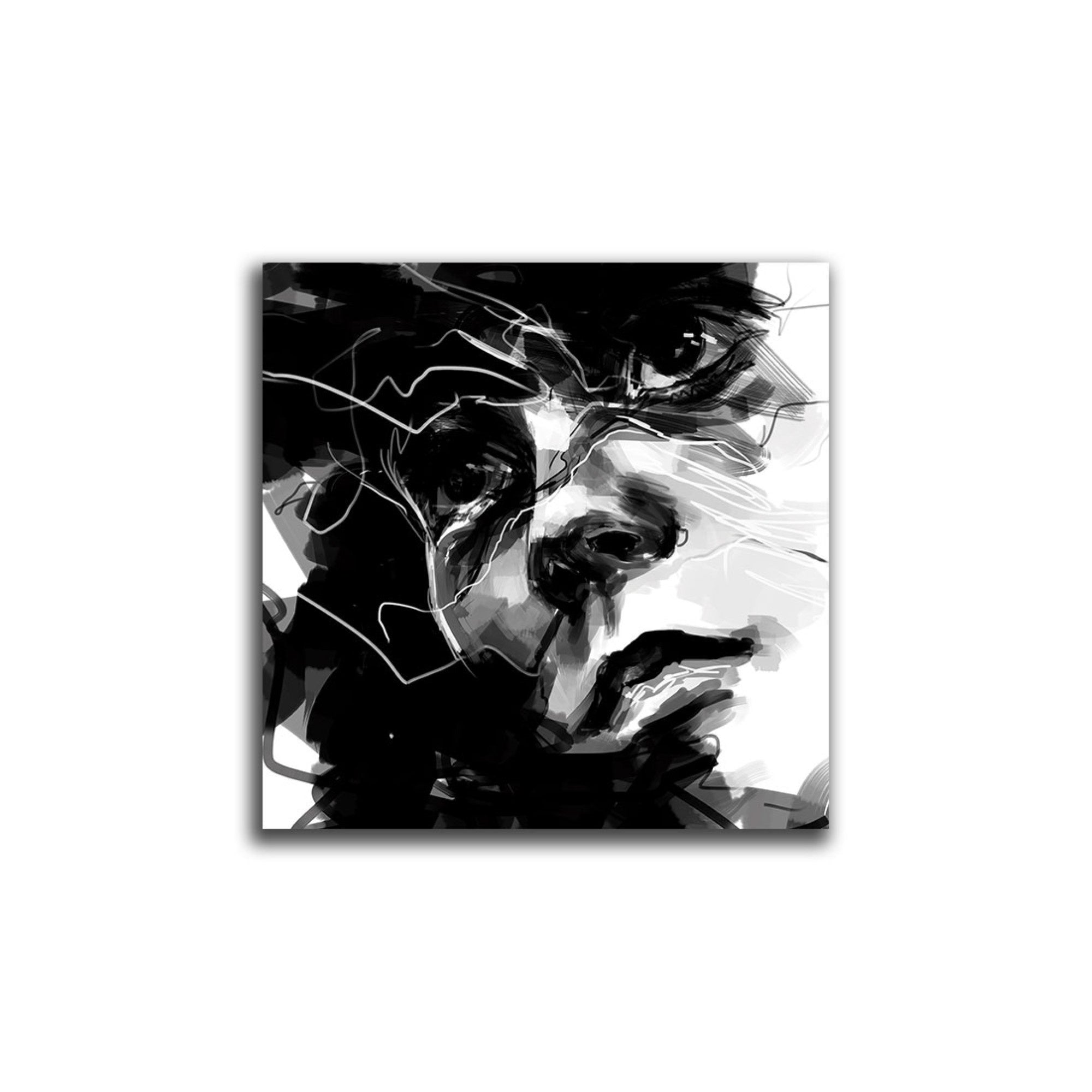 Cuadro Decorativo Rostro Blanco y Negro L 60X60 cm - Impresion en Tela