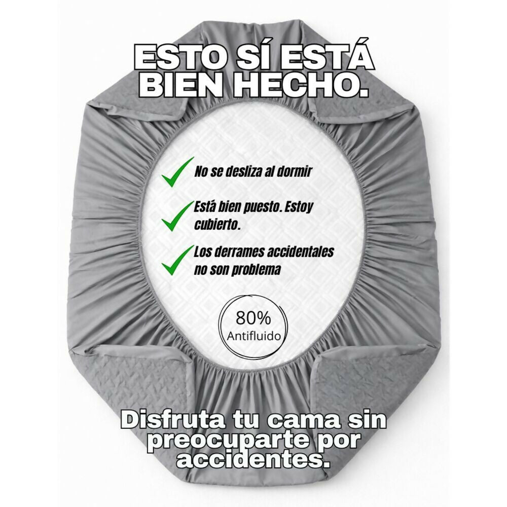 Combo protector colchon queen antifluido gris 160x190cm