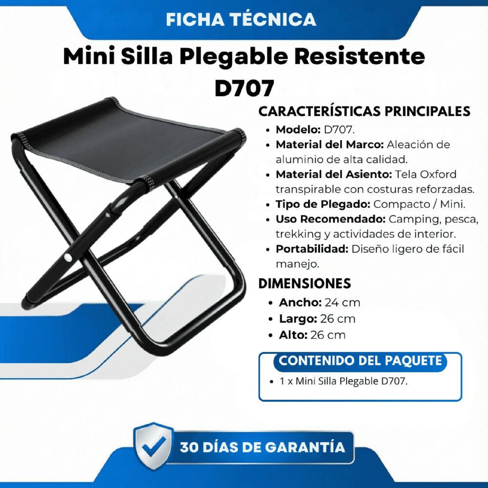 Mini Silla Plegable Resistente D707 De Aluminio Reforzado Para Camping