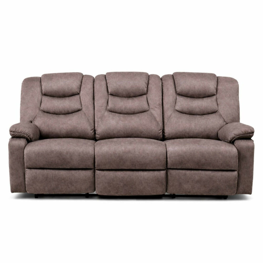 Sofa Reclinable 3 Puestos Beige Kakerin Microfibra