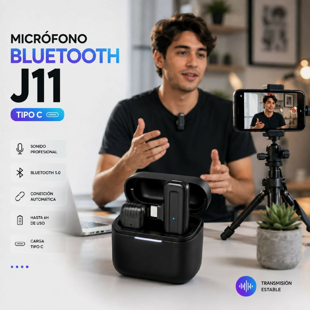 Micrófono Bluetooth J11 Tipo C Captación Claro De Voz Para Vlogs Y Redes Sociales