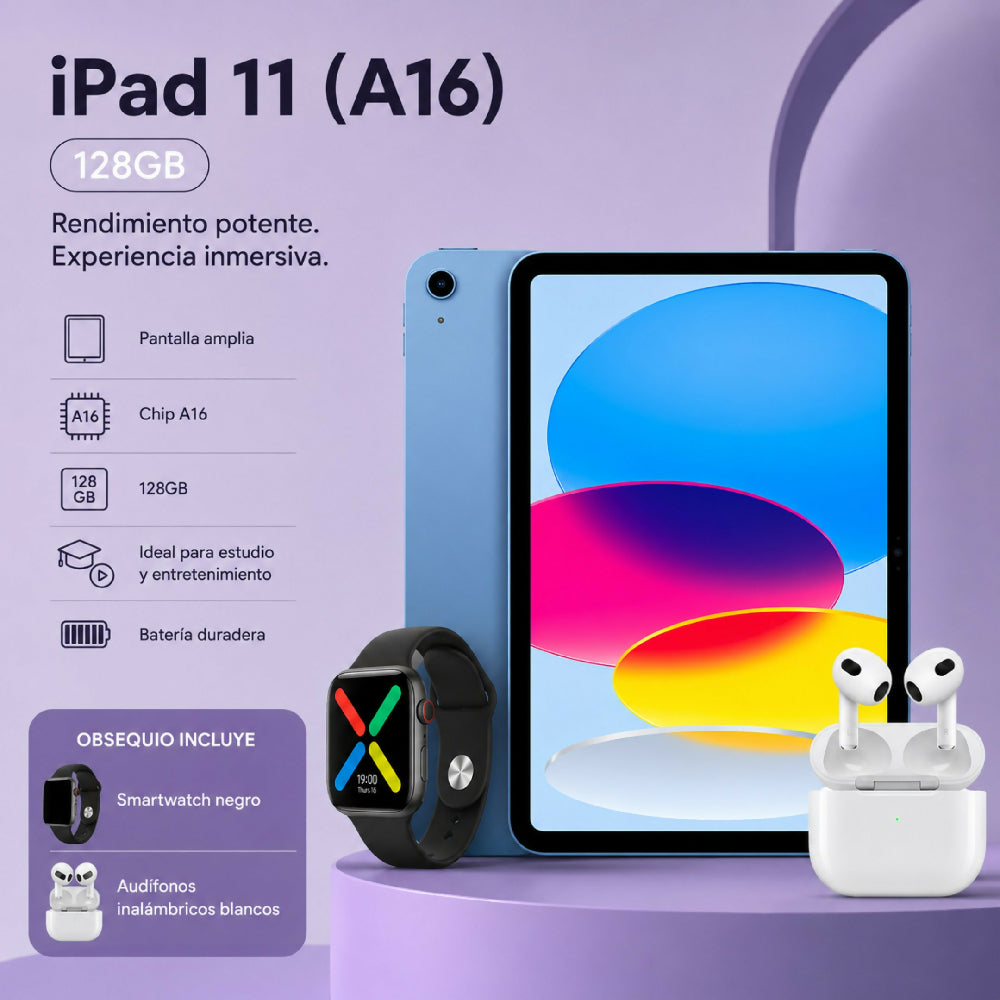 Tablet Apple IPad 11 Pulgadas128gb A16 + Obsequio Smartwatch Y Audífonos Celeste