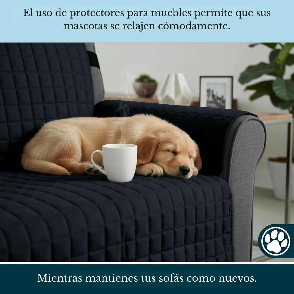 Protector de Sofá 2 Puestos Acolchado Doble Faz Unicolor Negro y Gris