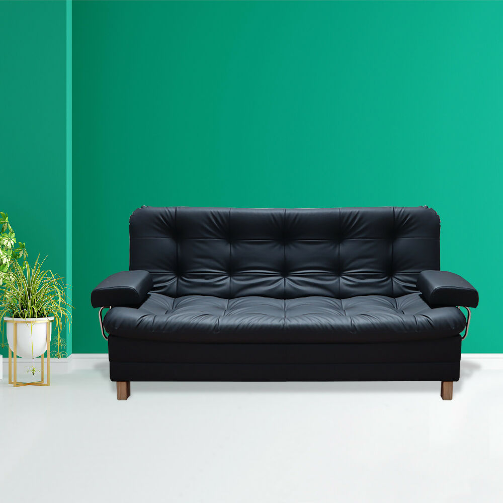 Sofacama Rouss Tipo Cuero Negro Con Brazos Extraibles + Cojines