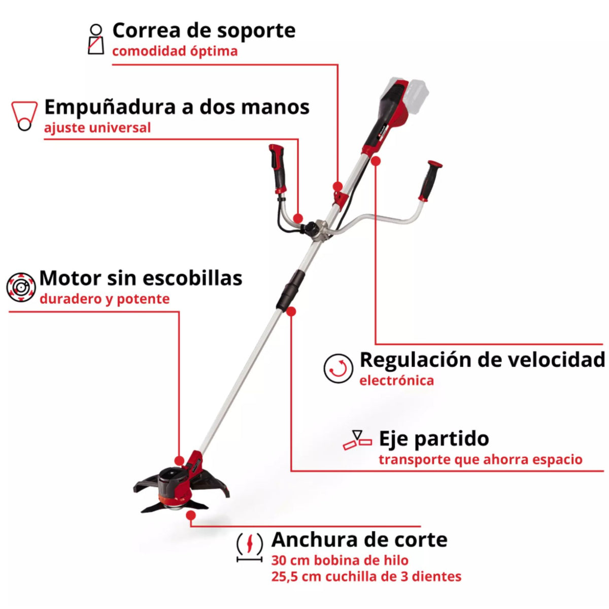 Guadañadora Inalámbrica  Brushless Einhell 36V 6300 RPM + 2 Bateria 4Ah + 2 Cargadores