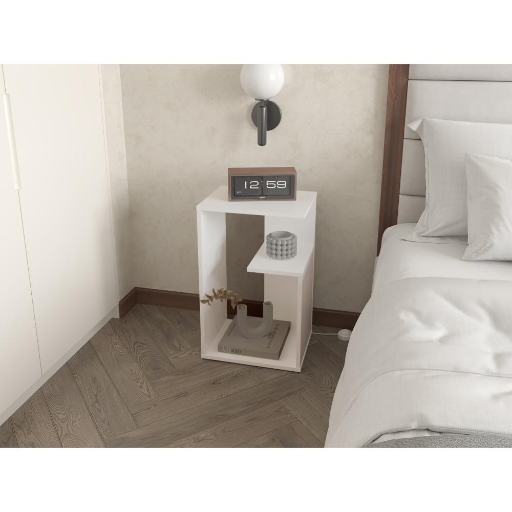 Mesa de Noche Evert, Blanco Duqueza Y Blanco Kronos, con diseño moderno y espacio para ubicar objetos ZF