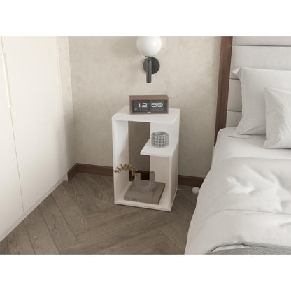 Mesa de Noche Evert, Blanco Duqueza Y Blanco Kronos, con diseño moderno y espacio para ubicar objetos ZF