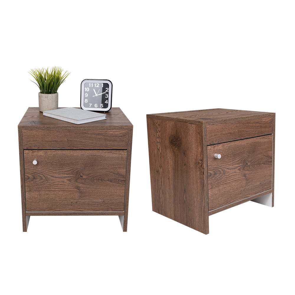 Set de 2 Mesas de Noche Tutto, Avellana y Blanco, con Cajón para Guardar Objetos Ideal para Espacios Reducidos