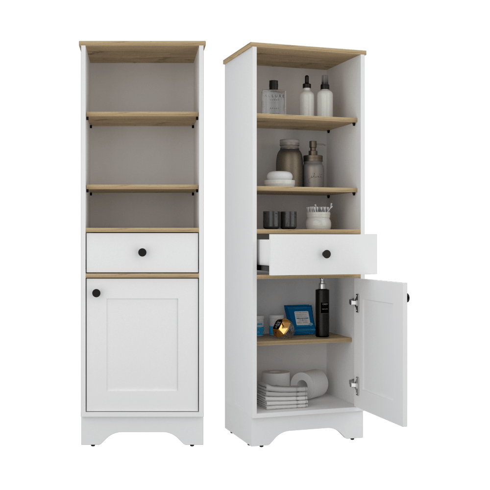 Gabinete de Baño Fidel, Café Claro y Blanco, con Una Puerta Abatible y Un Cajón X2
