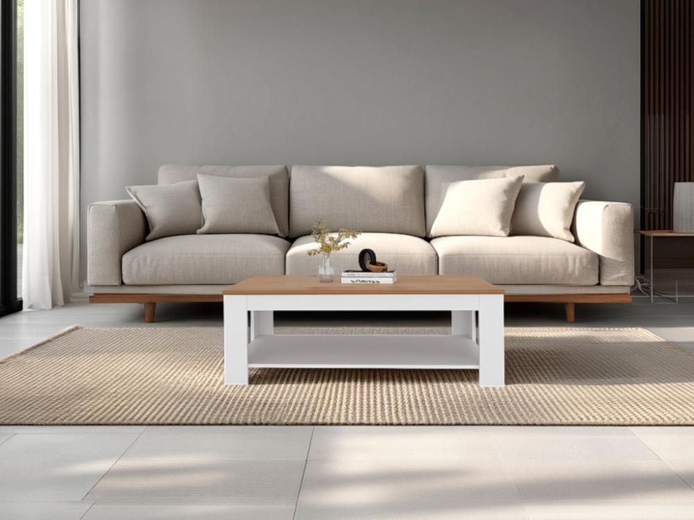 Mesa de Centro Sensi, Blanco Duqueza y Fresno Europeo, con diseño moderno ZF