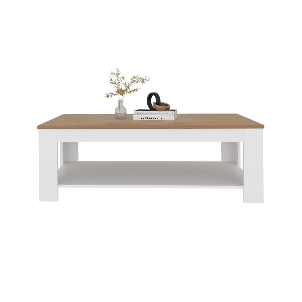 Mesa de Centro Sensi, Blanco Duqueza y Fresno Europeo, con diseño moderno ZF