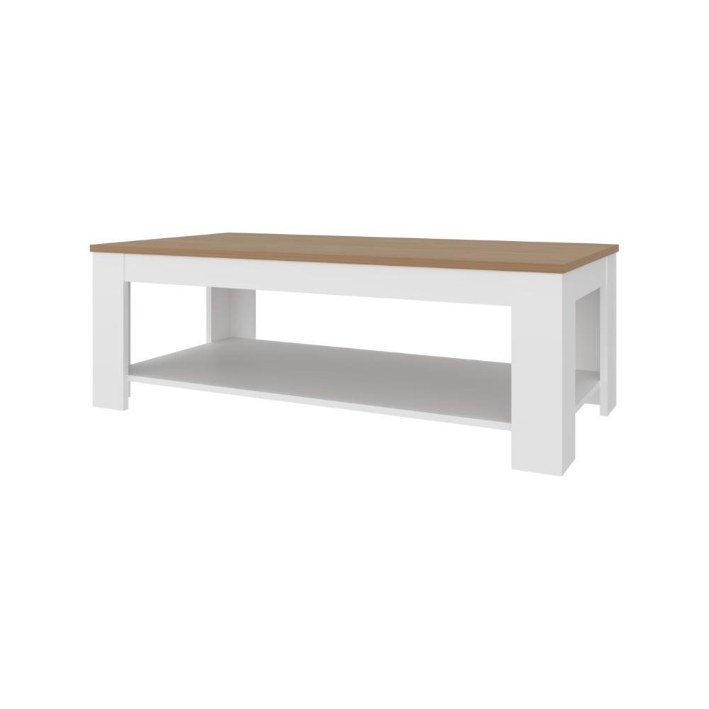 Mesa de Centro Sensi, Blanco Duqueza y Fresno Europeo, con diseño moderno ZF