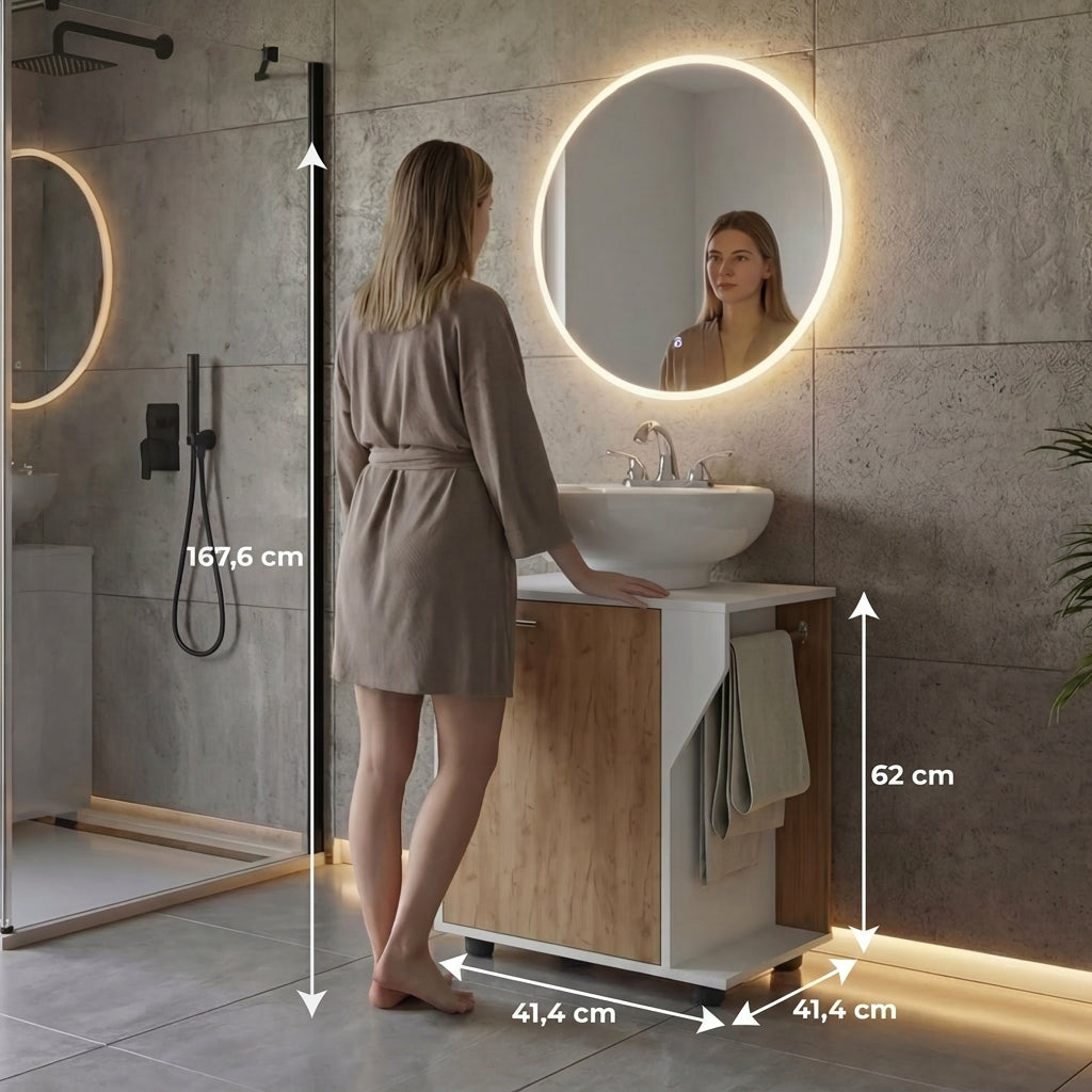 Mueble Para Lavamanos Pili, Kronos Blanco y Kronos Fresno, No incluye Lavamanos ZF