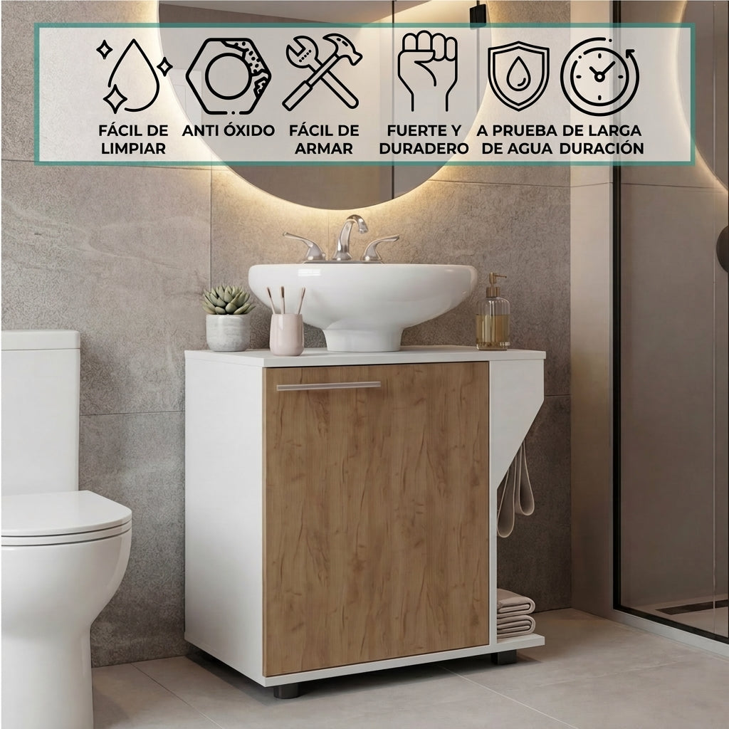 Mueble Para Lavamanos Pili, Kronos Blanco y Kronos Fresno, No incluye Lavamanos ZF