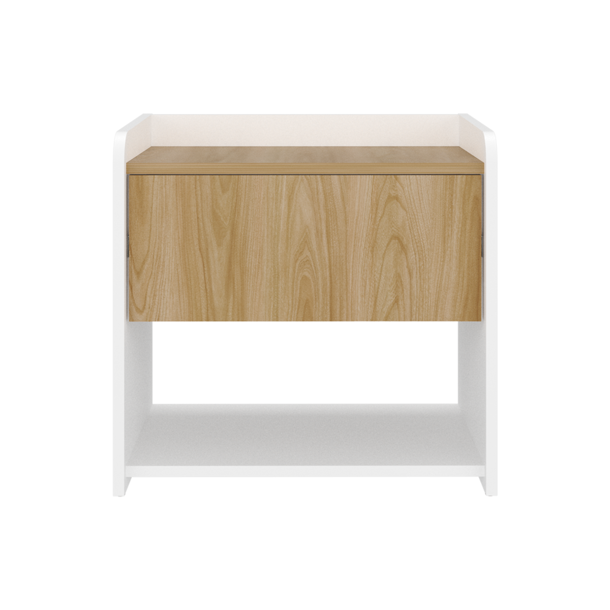 Mesa de Noche Fidelis, Blanco Duqueza y Fresno Europeo, con Diseño Moderno ZF