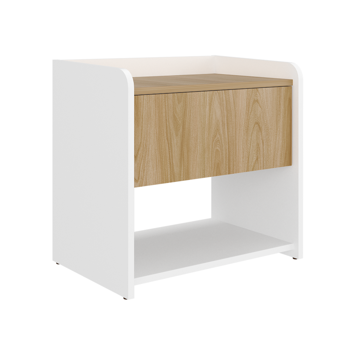 Mesa de Noche Fidelis, Blanco Duqueza y Fresno Europeo, con Diseño Moderno ZF