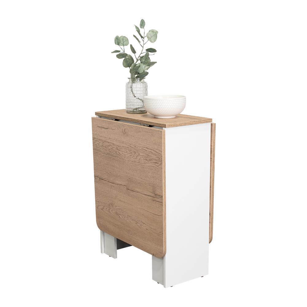 Mesa Auxiliar de Cocina Plegable Merida, Blanco y Macadamia, con Amplia Superficie