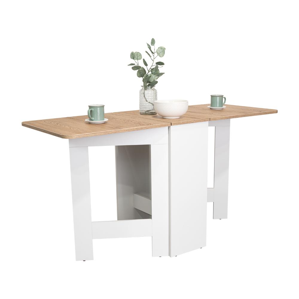 Mesa Auxiliar de Cocina Plegable Merida, Blanco y Macadamia, con Amplia Superficie
