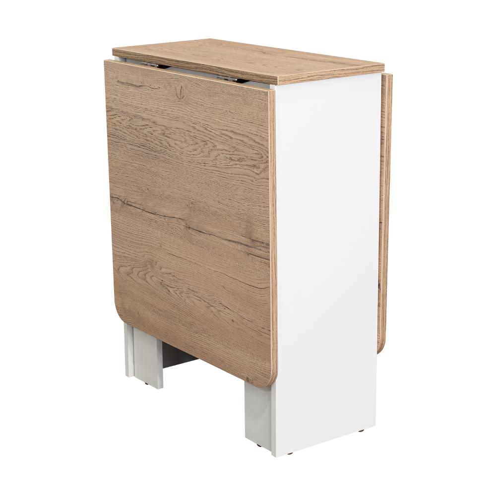 Mesa Auxiliar de Cocina Plegable Merida, Blanco y Macadamia, con Amplia Superficie