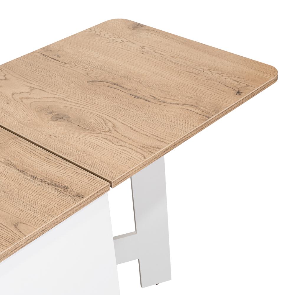 Mesa Auxiliar de Cocina Plegable Merida, Blanco y Macadamia, con Amplia Superficie
