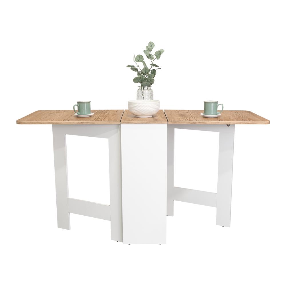 Mesa Auxiliar de Cocina Plegable Merida, Blanco y Macadamia, con Amplia Superficie