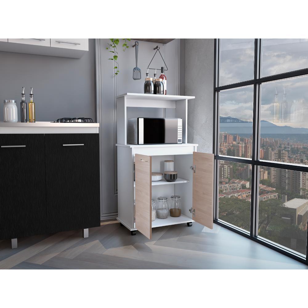 Módulo Microondas Bajo Italia, Blanco Duqueza y Nacar, Con dos puertas abatibles y rodachines