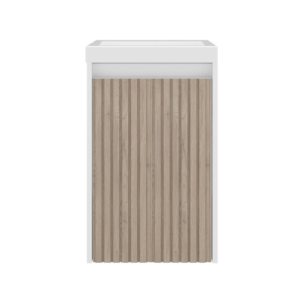 Mueble De Lavamanos Syra, Kronos Blanco Duqueza y Roble Natural, Con textura ranurada incluye lavamanos ZF