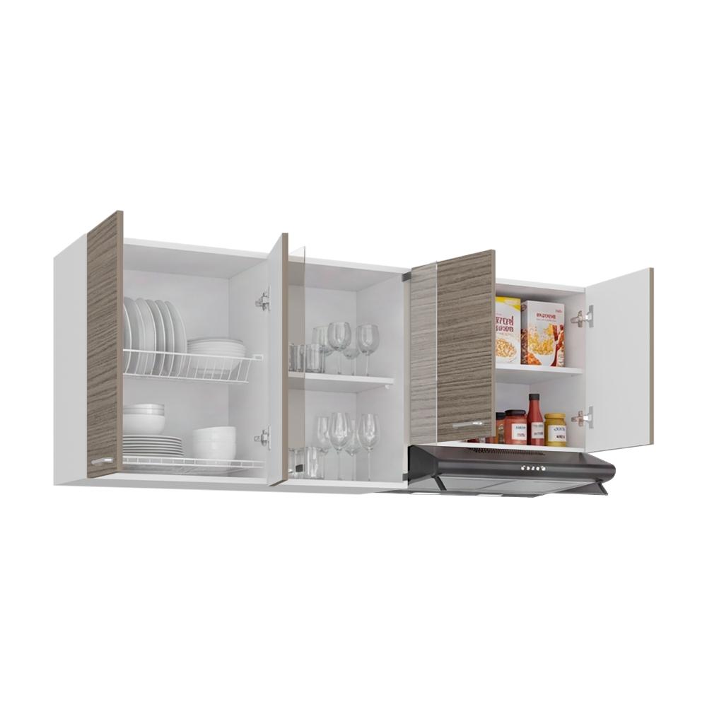 Gabinete Superior Lumina 150, Blanco Duqueza y Positano, con Cuatro Puertas Batientes