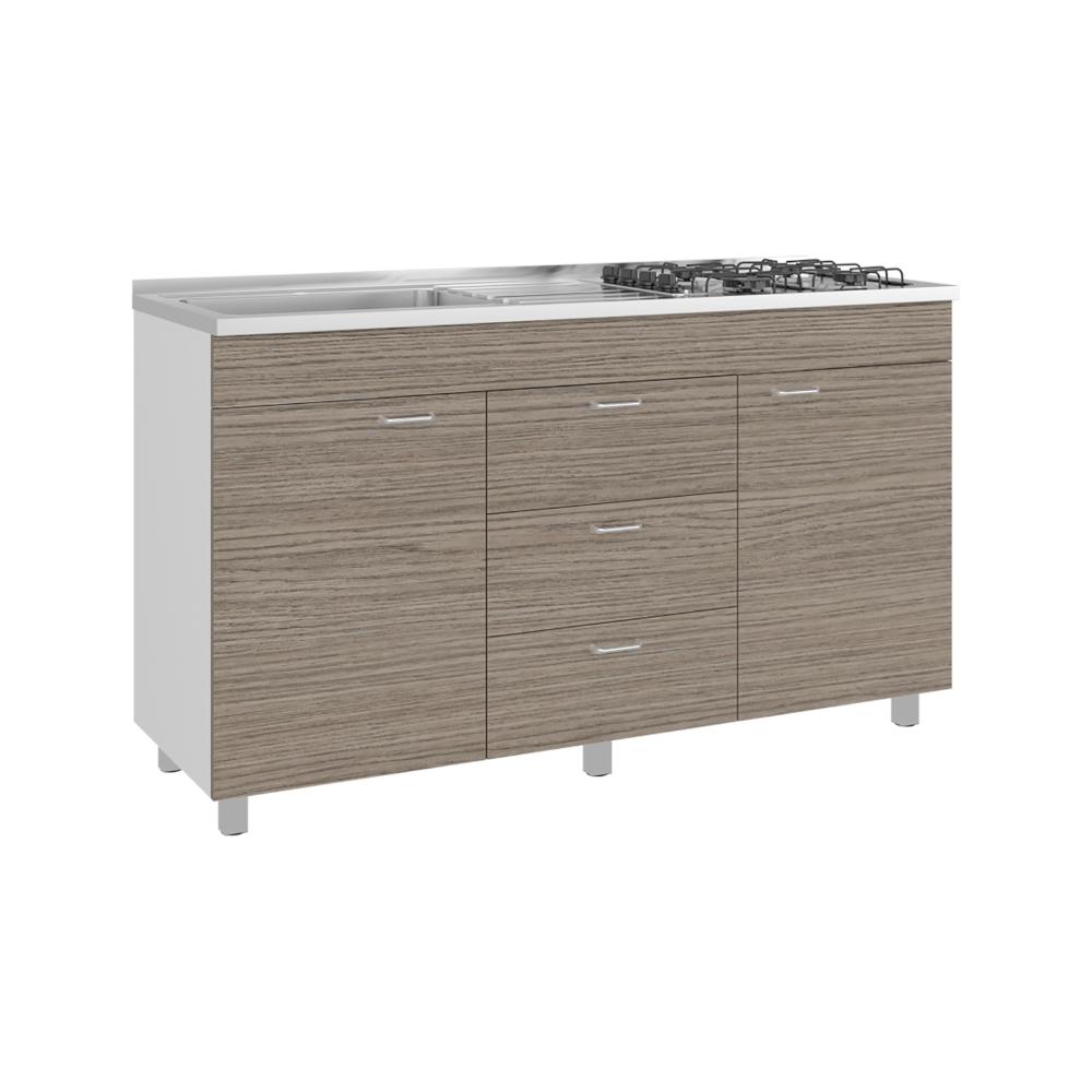 Gabinete Inferior Lumina 150, Blanco Duqueza y Positano, Incluye Mesón Izquierdo