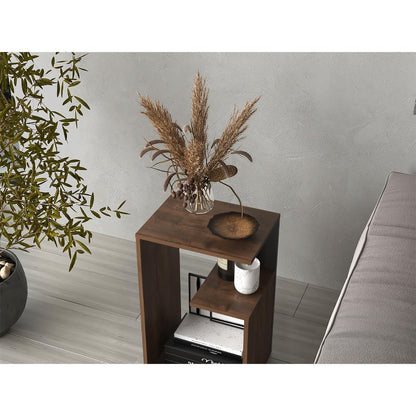 Mesa de Noche Evert, Nogal y Wengue, con diseño moderno y espacio para ubicar objetos