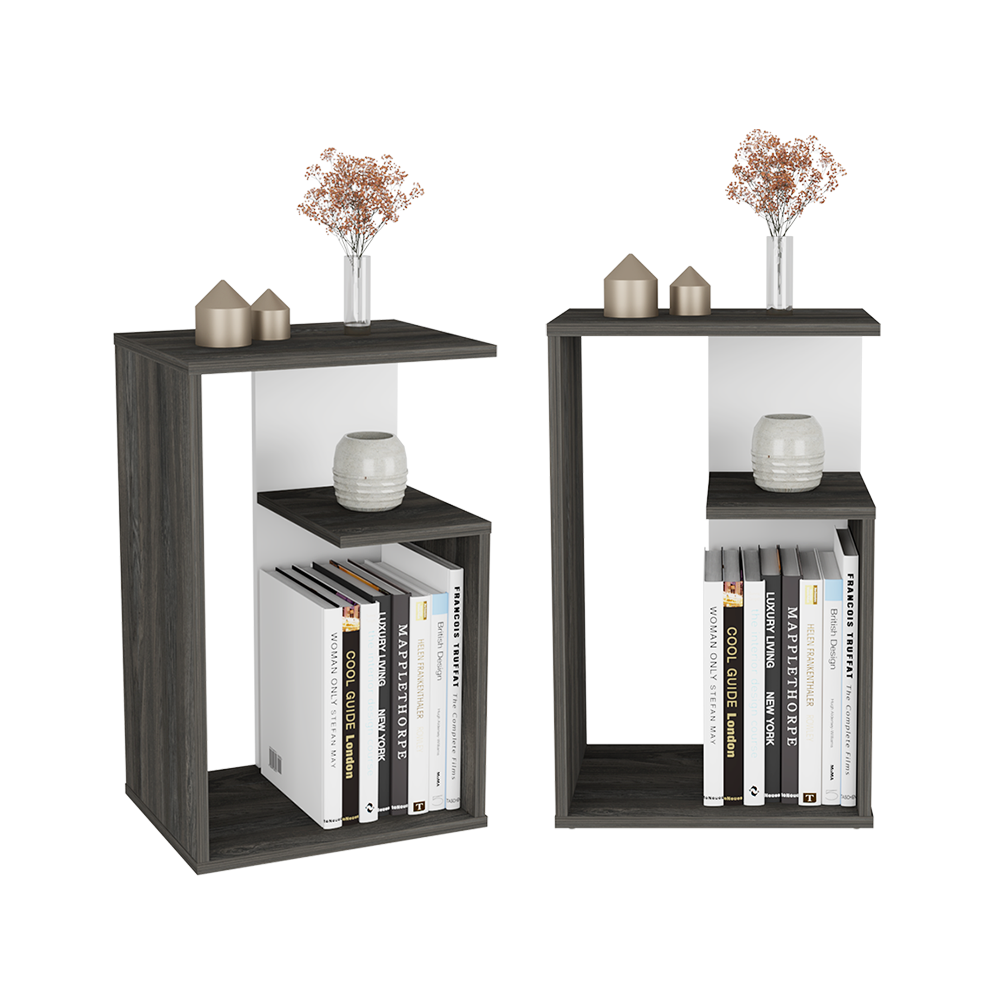 Mesa de Noche Evert, Grafito y Blanco, con diseño moderno y espacio para ubicar objetos X2