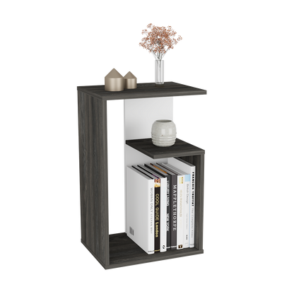 Mesa Auxiliar Evert, Grafito y Blanco, con diseño moderno y espacio para ubicar objetos